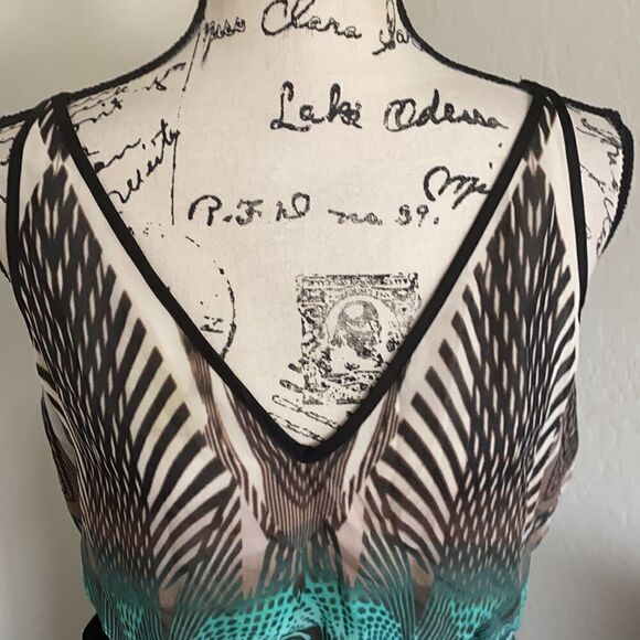 Bebe V-Neck Color Blocked Printed Dress Resort Cruise Boho Vacation Event - Picture 7 of 12